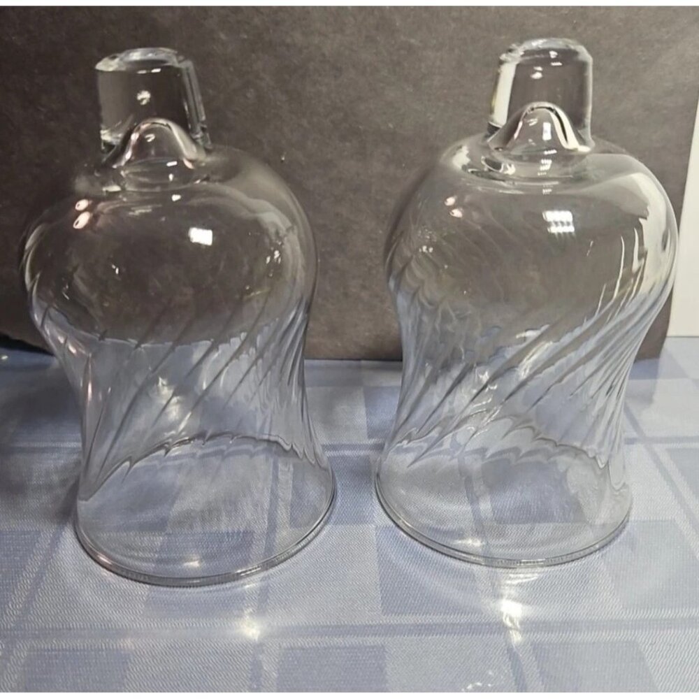 Pair Set 2 Vintage Clear Glass Peg Votive Cup Candle Holder Swirl Rose Homeco